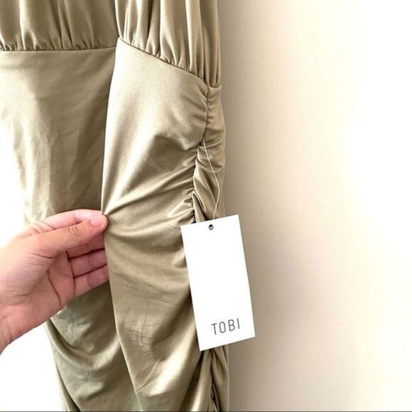 TOBI Cinched Cocktail Dress Olive NWT Small - Picture 2 of 5